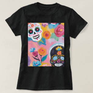 T-shirt Peinture à crâne de sucre floral