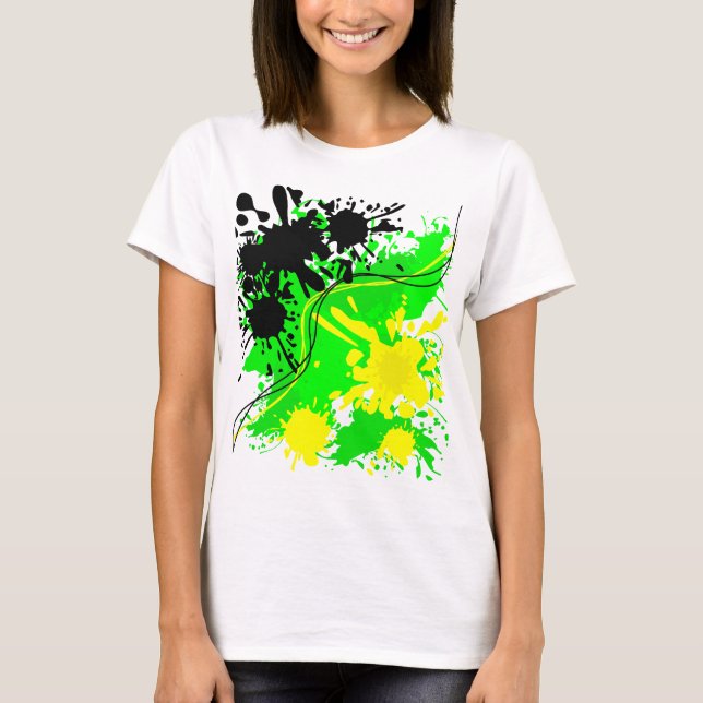 T-shirt Peinture à éclaboussure verte, jaune et noire (Devant)