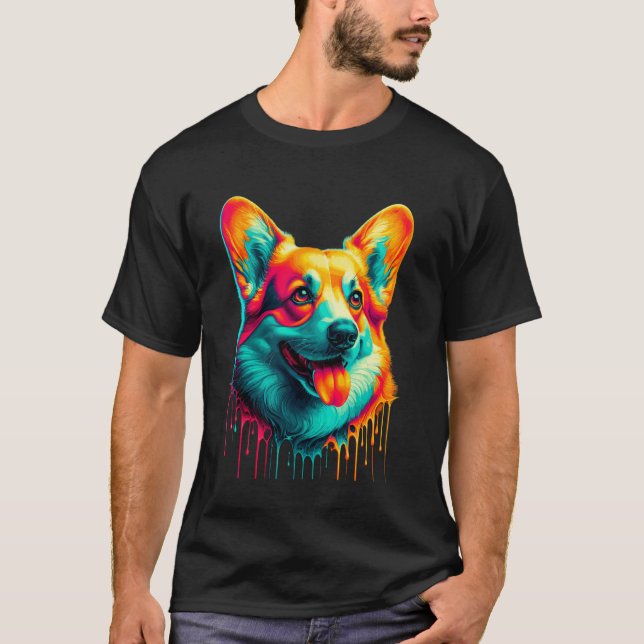 T-shirt Peinture à goutte Cardigan Welsh Corgi Corgis (Devant)