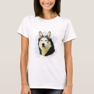 T-shirt Peinture à l'aquarelle de chien Husky sibérien
