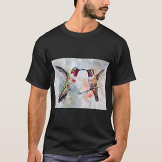 T-shirt Peinture à l'aquarelle de deux colibris en mouveme