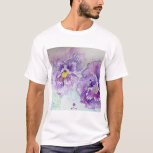 T-shirt Peinture à l'aquarelle florale de Pansy violet