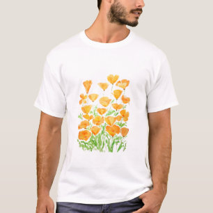 T-shirt peinture à l'aquarelle orange du pavot de Califor