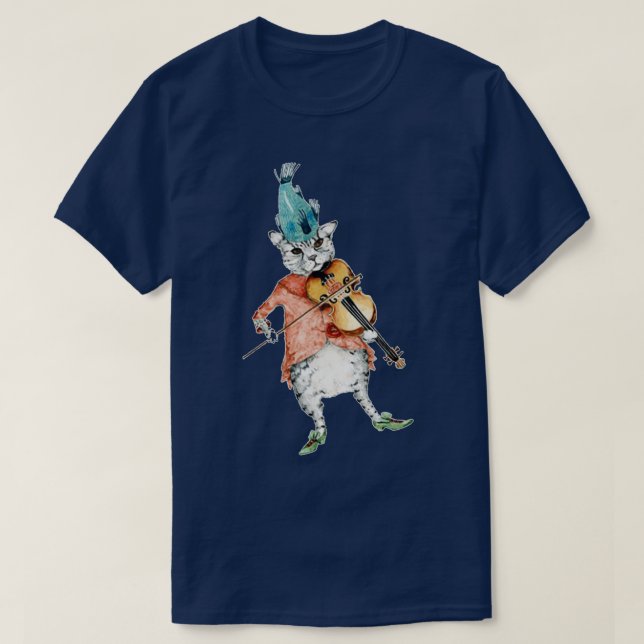 T-shirt Peinture à l'aquarelle pour violon de chat (Design devant)