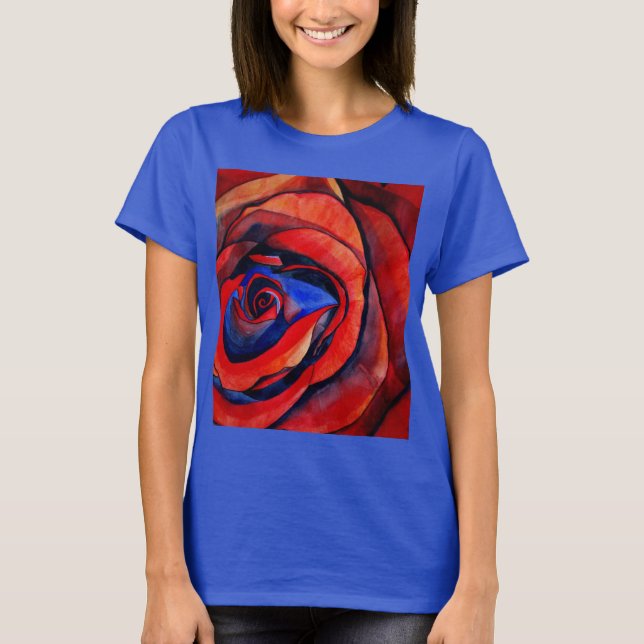T-shirt Peinture abstraite de rose rouge macro (Devant)