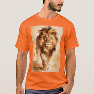 T-shirt Peinture Abstraite Majestueuse Lion Doré Art de Lu