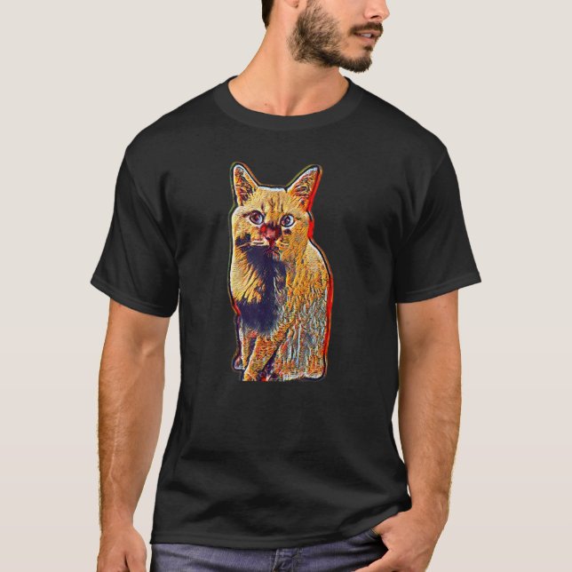 T-shirt Peinture Abstraite Numérique D'un Chat (Devant)