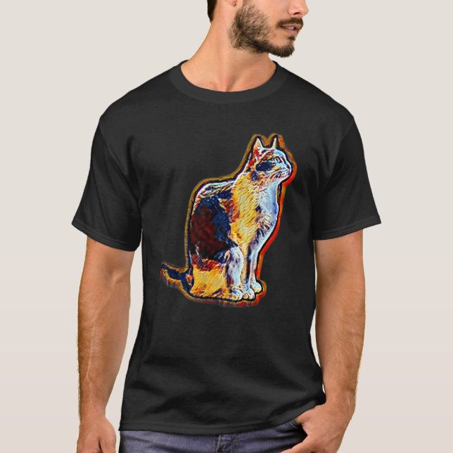 T-shirt Peinture Abstraite Numérique D'un Chat (Devant)