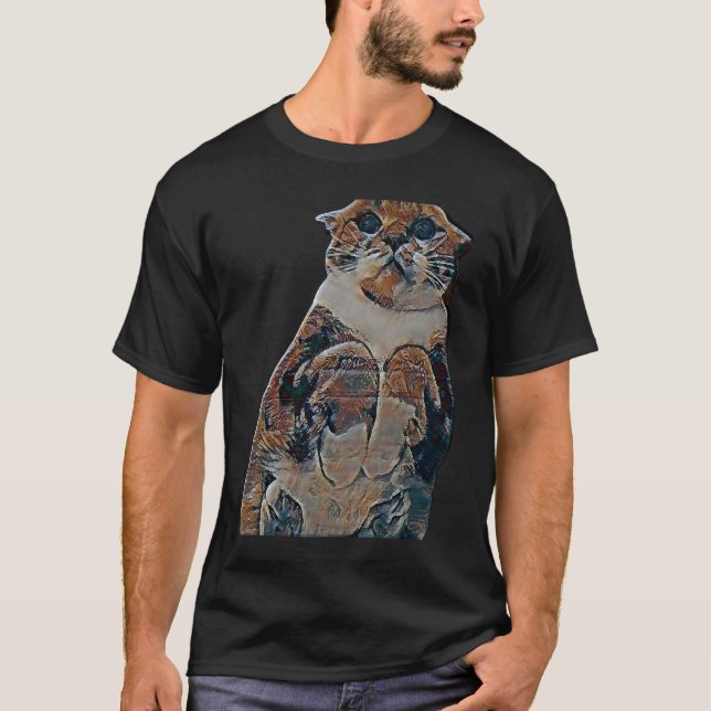 T-shirt Peinture Abstraite Numérique D'un Chat (Devant)