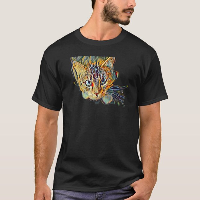 T-shirt Peinture Abstraite Numérique D'un Chat 10 (Devant)
