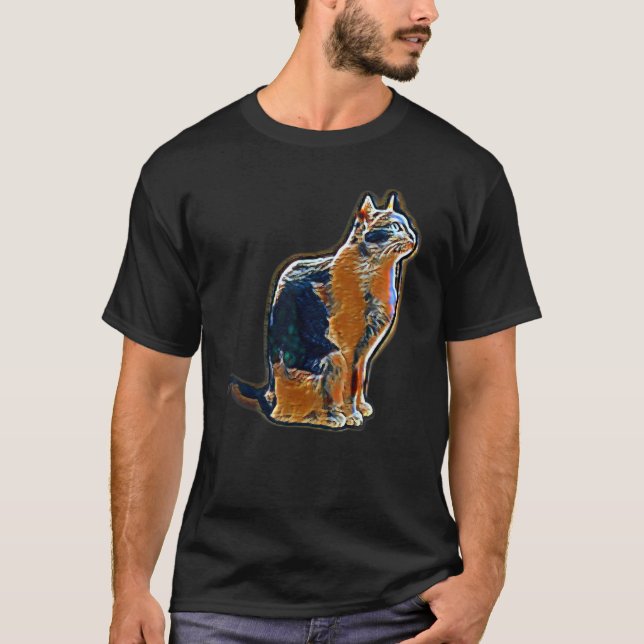 T-shirt Peinture Abstraite Numérique D'un Chat 13 (Devant)