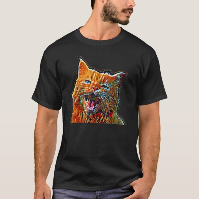 T-shirt Peinture Abstraite Numérique D'un Chat 2 (Devant)