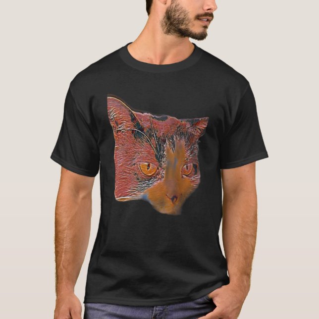 T-shirt Peinture Abstraite Numérique D'un Chat 3 (Devant)