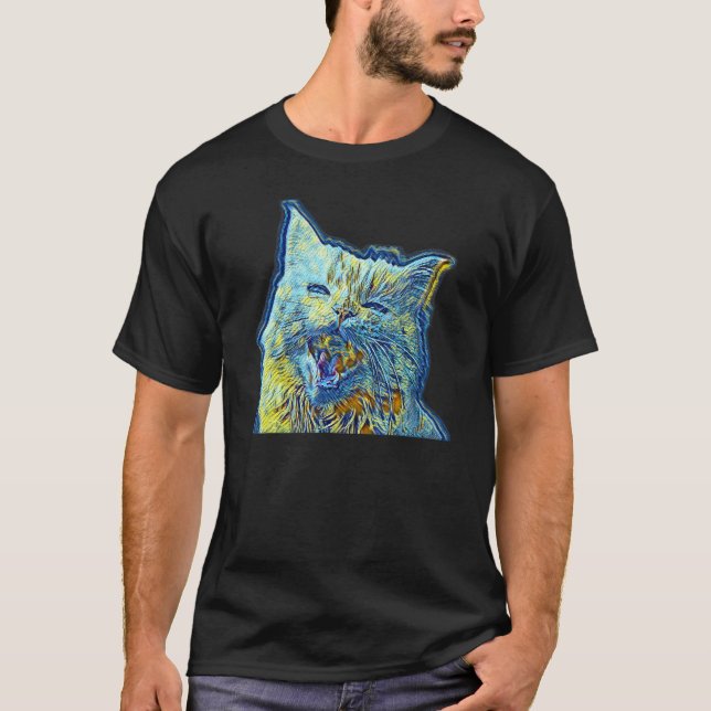 T-shirt Peinture Abstraite Numérique D'un Chat 49 (Devant)