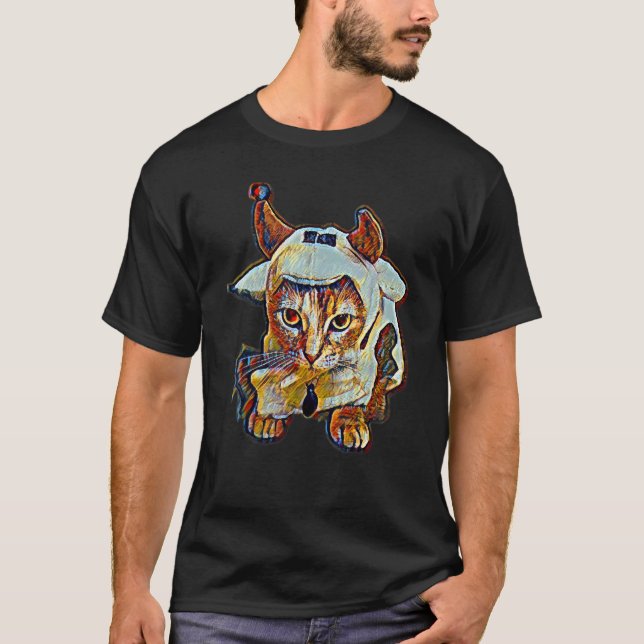 T-shirt Peinture Abstraite Numérique D'un Chat 54 (Devant)