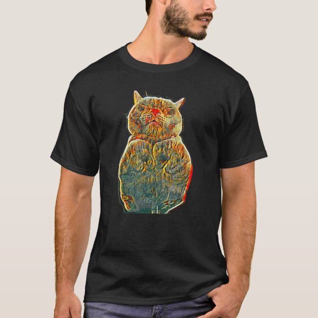 T-shirt Peinture Abstraite Numérique D'un Chat 7 (Devant)