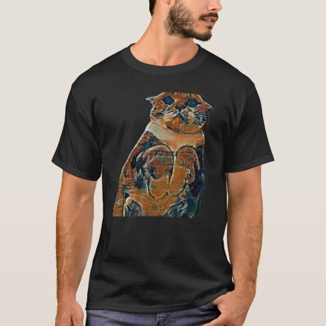 T-shirt Peinture Abstraite Numérique D'un Chat 74 (Devant)