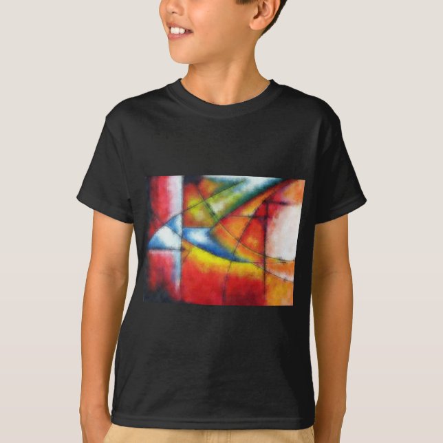 T-shirt peinture abstraite rouge jaune vert bleu (Devant)