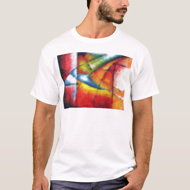 T-shirt peinture abstraite rouge jaune vert bleu (Devant)