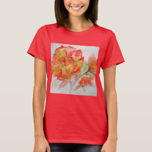 T-shirt Peinture aquarelle florale jaune orange Rose