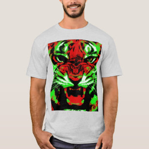 T-shirt Peinture artistique du visage de tigre rouge et ve