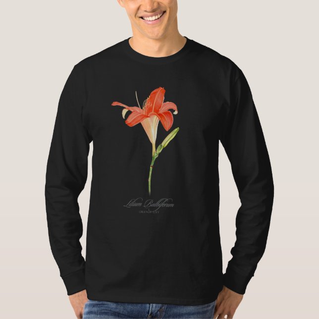 T-shirt Peinture botanique de lis orange pour fleur (Devant)
