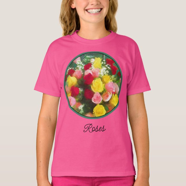 T-shirt Peinture Bouquet Rose - Joli Art Fleur Original T (Devant)