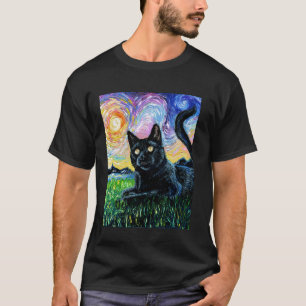 T-shirt Peinture Colorée de Chat Noir Mignon par Coucher d