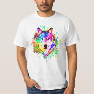 T-shirt Peinture colorée Splash Wolf Art