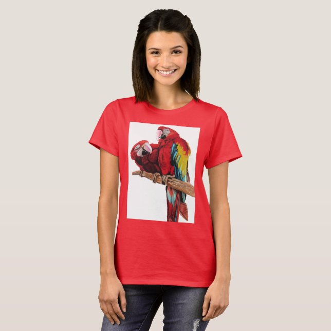 T-shirt Peinture couleur rouge Macaw Aquarelle (Devant entier)