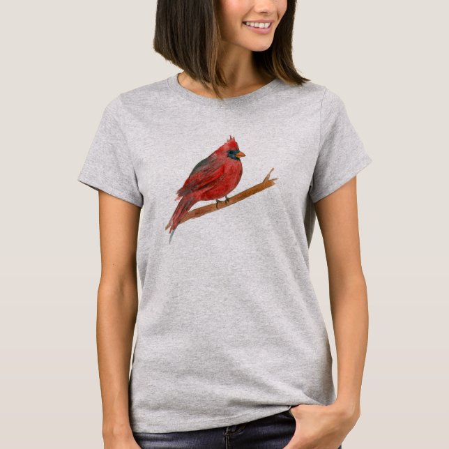 T-shirt Peinture d'aquarelle cardinale rouge (Devant)