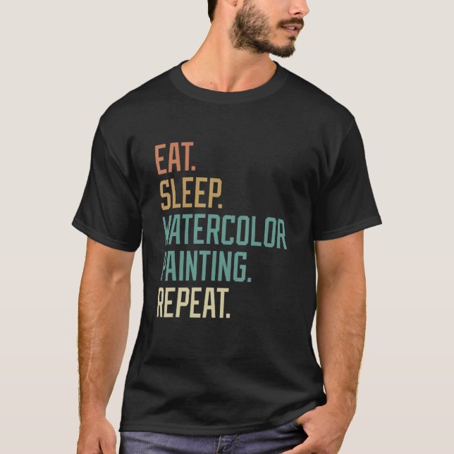 T-shirt Peinture d'aquarelle Retro Manger Sleep Répéter Vi (Devant)