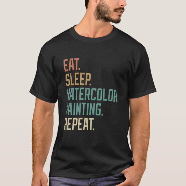 T-shirt Peinture d'aquarelle Retro Manger Sleep Répéter Vi (Devant)