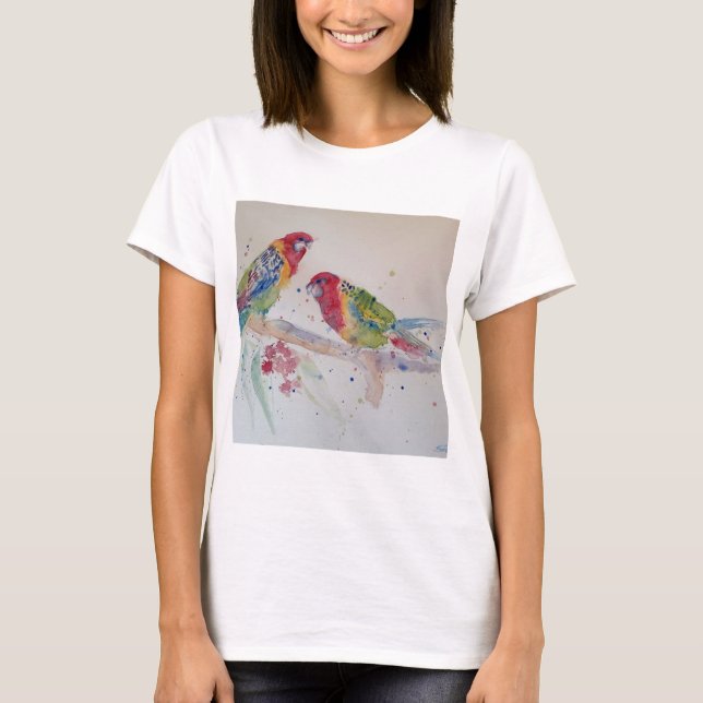 T-shirt Peinture d'aquarelle rouge Rosella Parrot (Devant)