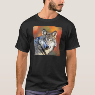 T-shirt Peinture d'art de loup gris