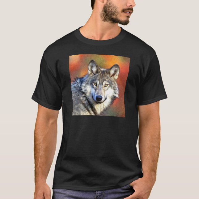 T-shirt Peinture d'art de loup gris (Devant)