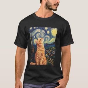 T-shirt Peinture d'art moderne Van Gogh Nuit étoilée Chat