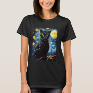 T-shirt Peinture d'art moderne Van Gogh Nuit étoilée Chat 