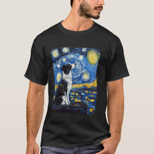 T-shirt Peinture d'art moderne Van Gogh Nuit étoilée Chien