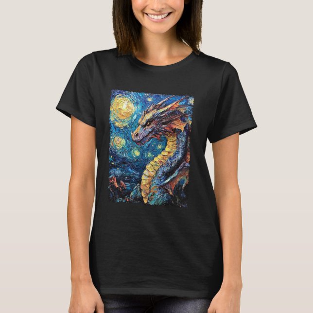 T-shirt Peinture d'art moderne Van Gogh Starry Dragon de n (Devant)