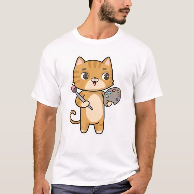 T-shirt Peinture de chat avec couleur et pinceau (Devant)