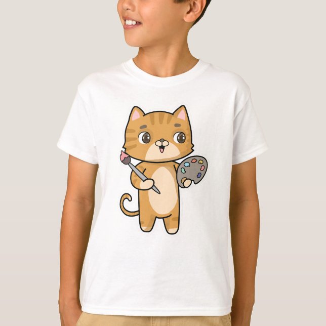 T-shirt Peinture de chat avec couleur et pinceau (Devant)