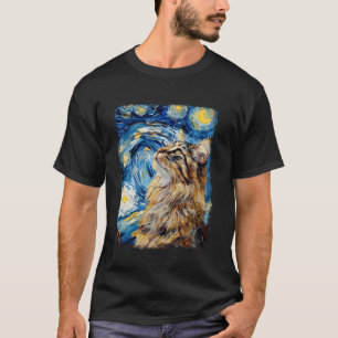 T-shirt Peinture de chat Maine Coon Nuit étoilée