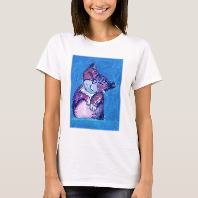 T-shirt Peinture de chats douillette Feline sur bleu (Devant)