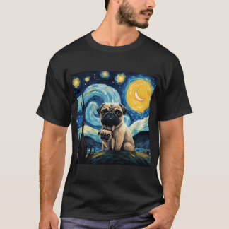 T-shirt Peinture de chien inspirée de Pug Nuit étoilée Van