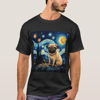 T-shirt Peinture de chien inspirée de Pug Nuit étoilée Van