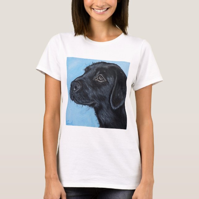 T-shirt Peinture de chiot du Labrador noir (Devant)