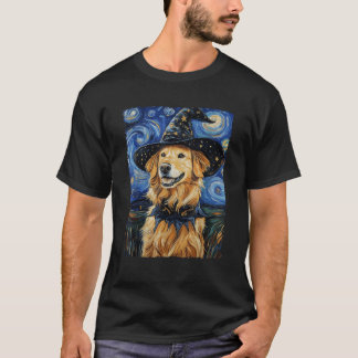 T-shirt Peinture de costume de sorcière Golden Retriever N