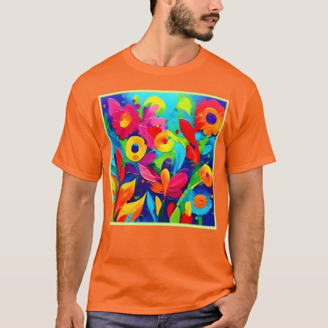 T-shirt Peinture de fantaisie florale vibrante (Devant)