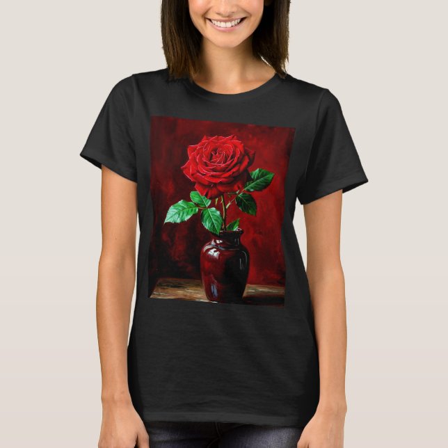 T-shirt Peinture de fleurs de rose rouge  (Devant)